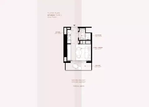 Plattegrond van Studio in Azizi Milan Heights