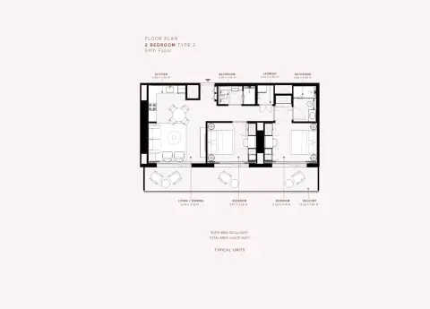 Plattegrond van 2 slaapkamers in Azizi Milan Heights