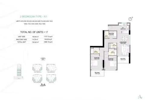 Plattegrond van 2 slaapkamers in Ayaan Heights