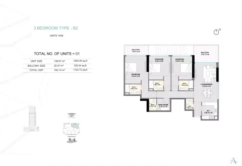 Plattegrond van 3 slaapkamers in Ayaan Heights