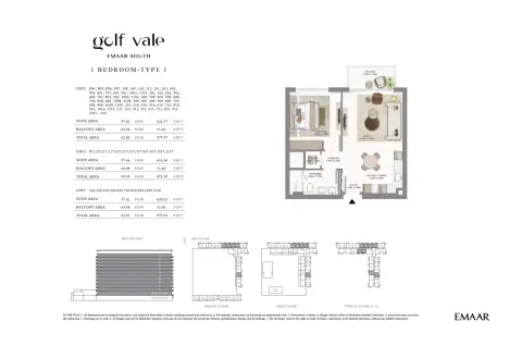 Plattegrond van 1 slaapkamer in Golf Vale