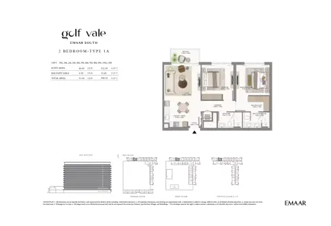Plattegrond van 2 slaapkamers in Golf Vale