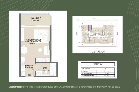 Plattegrond van Studio in Aero 1 Residences