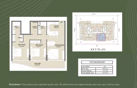 Plattegrond van 2 slaapkamers in Aero 1 Residences