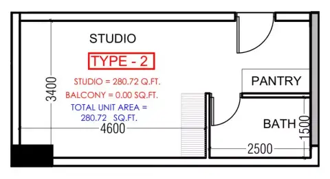 Plattegrond van Studio in Al Haseen Residences Phase 4 By Dugasta