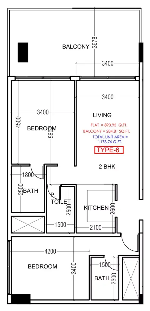 Plattegrond van 2 slaapkamers in Al Haseen Residences Phase 4 By Dugasta