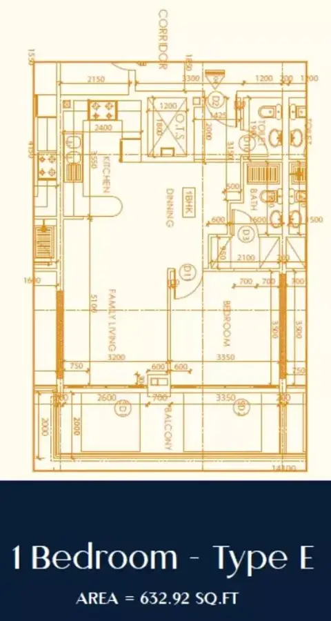 Plattegrond van 1 slaapkamer in Shakespeare Tower