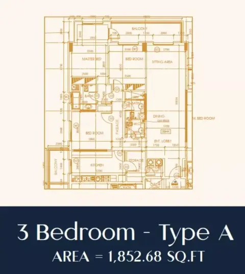 Plattegrond van 3 slaapkamers in Shakespeare Tower