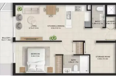 Plattegrond van 1 slaapkamer in Stellar Axis