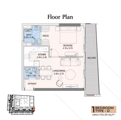 Plattegrond van 1 slaapkamer in Hills View