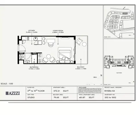 Plattegrond van Studio in Azizi Riviera 53