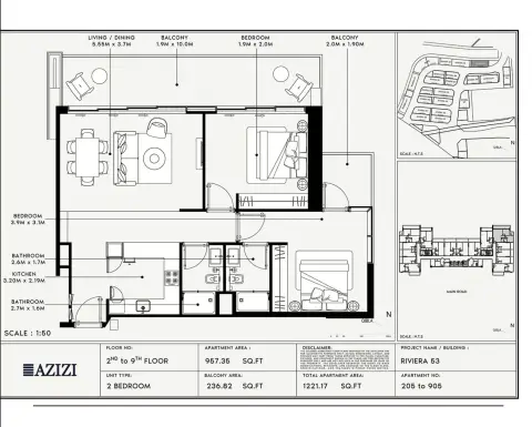 Plattegrond van 2 slaapkamers in Azizi Riviera 53