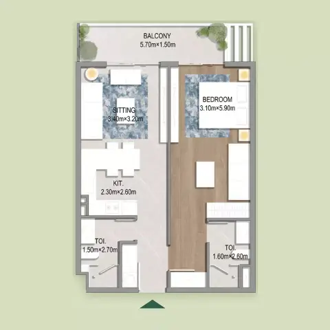 Plattegrond van 1 slaapkamer in Oasis Residences