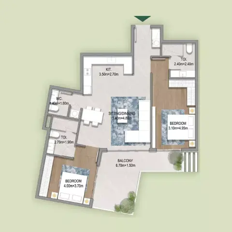 Plattegrond van 2 slaapkamers in Oasis Residences