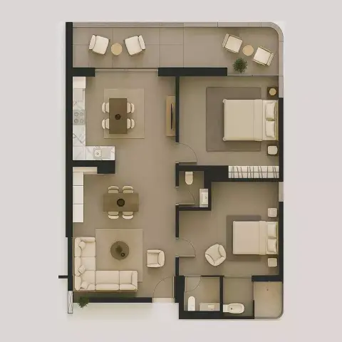 Plattegrond van 2 slaapkamers in MAAK Residence