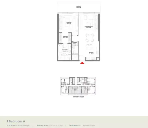 Plattegrond van 1 slaapkamer in W Residences Dubai Harbour By Arada