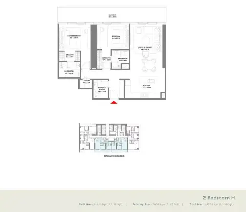Plattegrond van 2 slaapkamers in W Residences Dubai Harbour By Arada