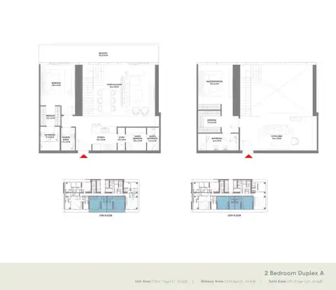 Plattegrond van 2 slaapkamers in W Residences Dubai Harbour By Arada