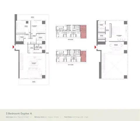 Plattegrond van 3 slaapkamers in W Residences Dubai Harbour By Arada
