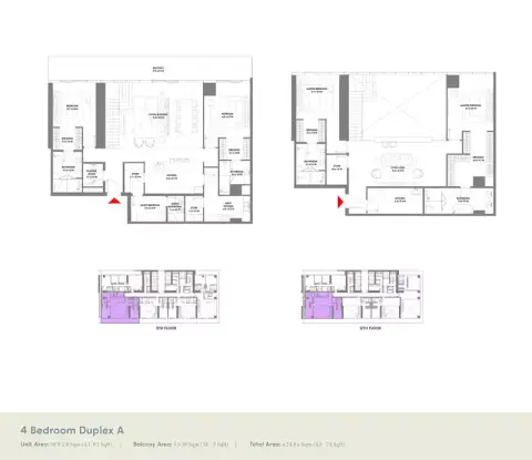 Plattegrond van 4 slaapkamers in W Residences Dubai Harbour By Arada