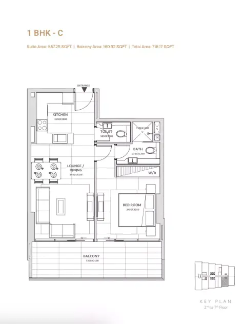 Plattegrond van 1 slaapkamer in Solanki One