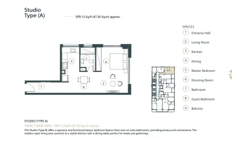 Plattegrond van Studio in Whitestone Residence