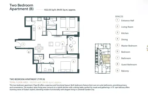Plattegrond van 2 slaapkamers in Whitestone Residence