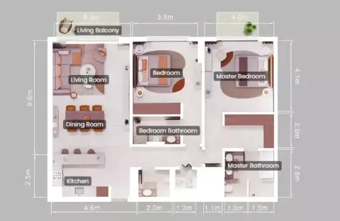 Plattegrond van 2 slaapkamers in Forest