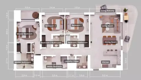 Plattegrond van 3 slaapkamers in Forest