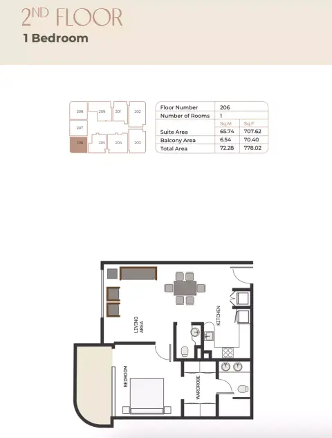 Plattegrond van 1 slaapkamer in Sukoon by Nuri
