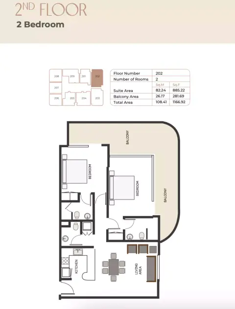 Plattegrond van 2 slaapkamers in Sukoon by Nuri