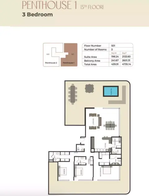 Plattegrond van 3 slaapkamers in Sukoon by Nuri
