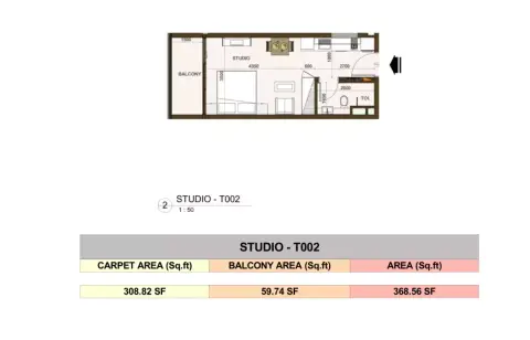 Plattegrond van Studio in Casa Aura Residence
