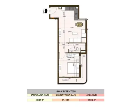 Plattegrond van 1 slaapkamer in Casa Aura Residence