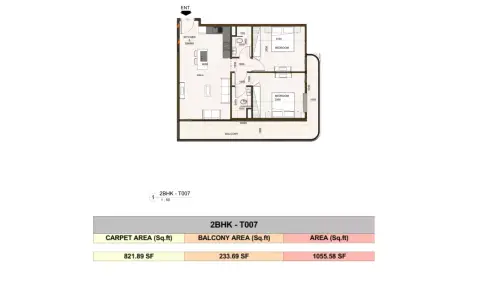 Plattegrond van 2 slaapkamers in Casa Aura Residence