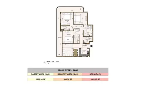 Plattegrond van 3 slaapkamers in Casa Aura Residence