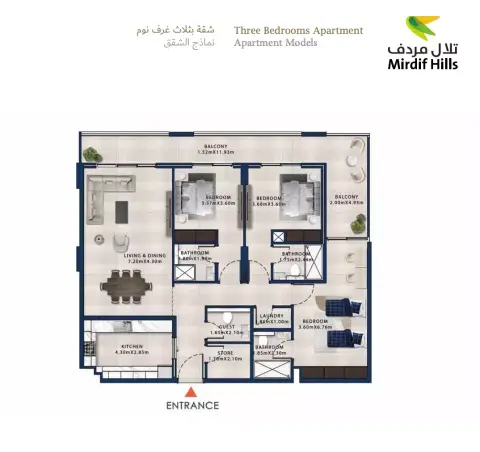 Plattegrond van 3 slaapkamers in Asayel Avenue