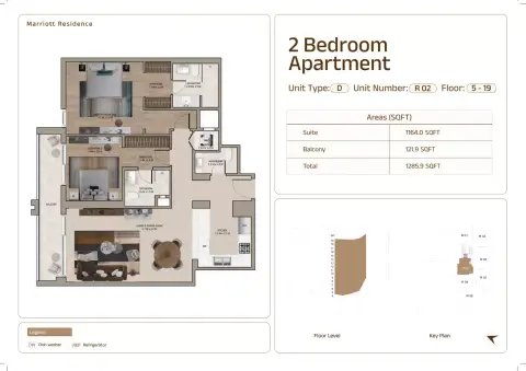 Plattegrond van 2 slaapkamers in Marriott Residences Sheikh Zayed Road
