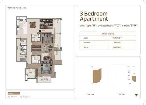 Plattegrond van 3 slaapkamers in Marriott Residences Sheikh Zayed Road