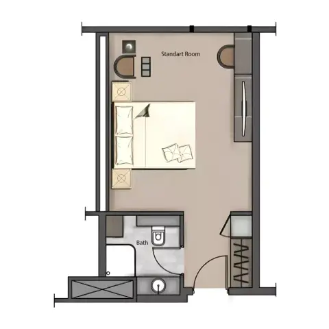 Plattegrond van 1 slaapkamer in Bellatrix Hotel