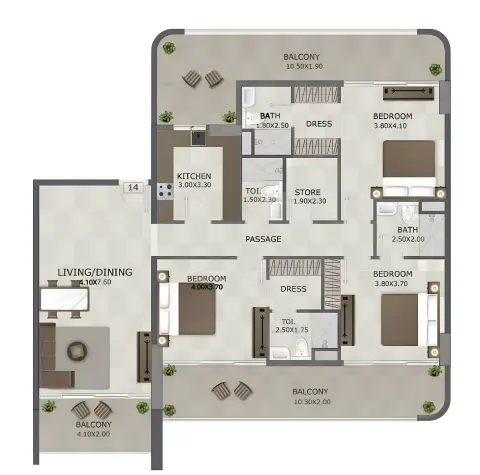 Plattegrond van 3 slaapkamers in Regal Crest