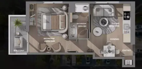 Plattegrond van 1 slaapkamer in Leven Residences