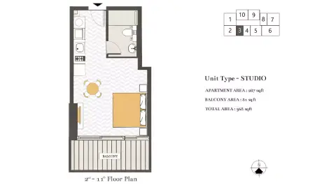 Plattegrond van Studio in Ashwood Residences