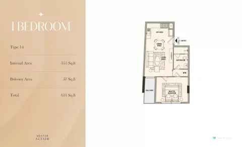 Plattegrond van 1 slaapkamer in Westar Altair